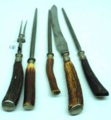 A Mixed Lot of various Carving Implements, all with Horn handles and Silver-plated mounts,