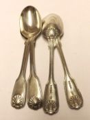 A group comprising: three Victorian Teaspoons, Fiddle, Thread and Shell pattern, double-struck,