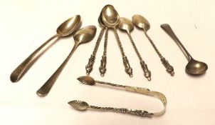 A set of five Apostle Coffee Spoons with twist stems, Birmingham 1889; together with a pair of