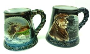 A Group of nine Great Yarmouth Pottery Mugs: George Mobbs; Henry Shrimp Davies; J T Swann OBE; New