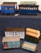 Eight various narrow gauge Garden Railway Wagons and Carriages, mostly kit-built