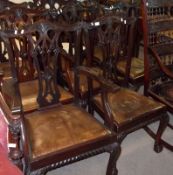 A set of eight Chippendale style Mahogany Dining Chairs, all with vase-shaped pierced splat backs,