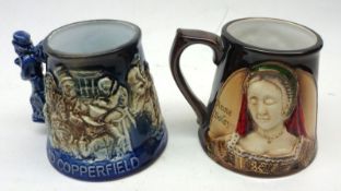 A Group of seven Great Yarmouth Pottery Mugs: Anne of Cleaves; Jane Seymour and Catherine of Aragon;