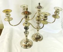 A pair of 20th Century Electroplated (on Copper) Three Light Candelabrum on beaded circular bases,