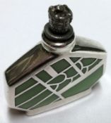 An Art Deco style white metal overlaid Scent Flask of shaped pentagon design, crown shaped screw-