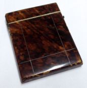 A Victorian Tortoiseshell Card Case with pewter line inlay, 4” x 3”