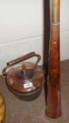 A Vintage Two-Piece Copper and Brass Post Horn; together with a Vintage Copper Kettle, largest piece