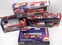 Four Siku Fire Engine Models: Fire Brigade Truck with Trailer No 2913, Airport Fire Engine 3513,