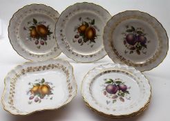 A Royal Worcester part Dessert Set comprising: six Plates and a square Dish, all with crimped
