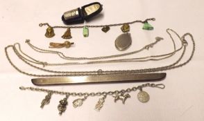 A Mixed Lot of Jewellery, including Charm Bracelet, Egyptian Design Bracelet, Cased Silver
