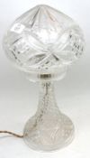 A large clear Cut Glass Table Lamp, the base with tapering flared column to a round removable