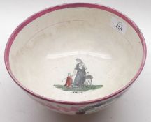 A Sunderland Lustre circular Bowl, decorated with panel of shield, sickle, fork, donkey etc, and