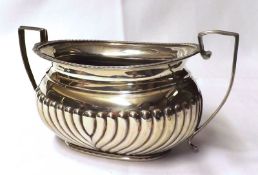 An Edwardian Oval Two-Handled Sugar Basin, with half-fluted decoration, gadrooned rim, swept angular