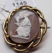 A Victorian Pinchbeck Framed Shell Cameo Brooch “Ganymede and the Eagle”, (crack to shell), 6mm x