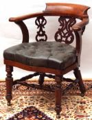 A 19th Century Mahogany Stained Tub Chair, with pierced scroll moulded triple splat back over a grey