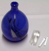A 20th Century Murano type blue glass Scent Bottle with swirled coloured detail and clear teardrop