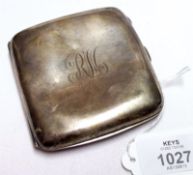 A small shaped square Cigarette Case, initialled “RM”and dated “2.12.22” to the front, 3 ¼” x