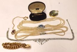 A Mixed Lot of Costume Jewellery, including Gold Plated Curb Bracelet with Padlock; Hand Painted