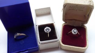 A Mixed Lot comprising: two hallmarked 9ct Gold centre Pale Blue Stone and small Diamond surround