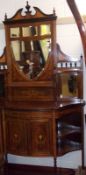 An Edwardian Sheraton Revival Rosewood and Inlaid Side Cabinet, the back with central broken arch