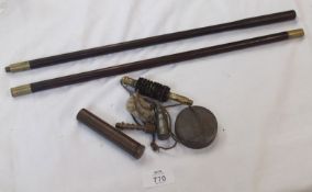 Two-piece Wood and Brass Gun-Cleaning Rod and accessories