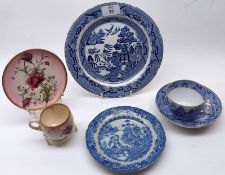 A Mixed Group of Blue and White and other China Wares, comprising a 19th Century Willow pattern