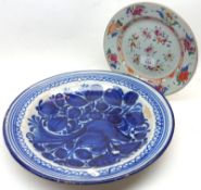 A large 19th Century Oval Blue and White decorated Fruit Dish; together with a small early 19th