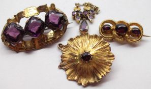 A Mixed Lot: a Victorian high grade Gold Engraved Twist Design Brooch set with three cabochon