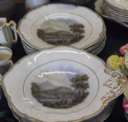 A 19th Century Prattware part Dinner Service, decorated with landscape and river scene, and the