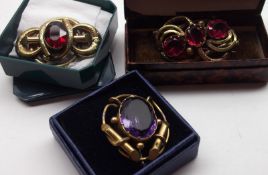 A group of three Victorian Pinchbeck and coloured stone set Brooches (3)