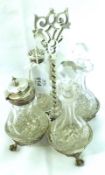 A late Victorian Electroplated Breakfast Cruet of quatrefoil design, beaded holders, central twist
