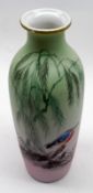 An ornate Oriental Baluster Vase of tapering form, well-painted in colours with kingfisher and