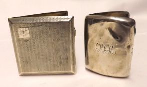 A George V Cigarette Case, squared shaped with chamfered edges, all over wavy engine-turned
