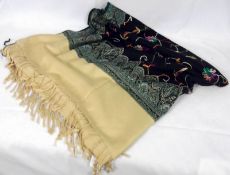 A large 20th Century Jacquard Hand Embroidered Shawl, black ground with paisley type border