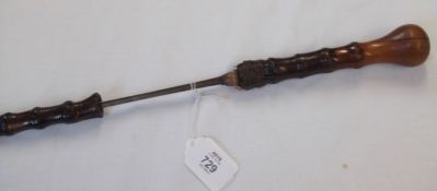 Vintage Swordstick, 27” blade, wooden handle and sheath