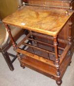 A Victorian Walnut Combination Side Table and Canterbury, the top with part gallery (section