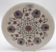 A Circular Shibayama type Plaque, inset with mother-of-pearl and twining foliate design, (losses),