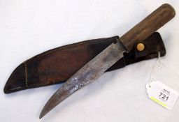 Vintage Sheath Knife, Bukta blade, wooden grip, leather sheath