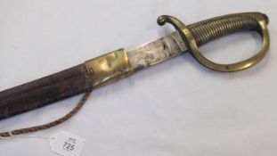 French 1817-69 Model Infantry Hanger, curved blade 23 ½”, by Henraux J N E, metal mounted leather