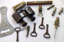 A Box: collection of various Vintage Bottle Openers, Chromium finish Cigarette Case, small Vintage