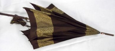 A mid-20th Century Paragon Umbrella, S. Fox & Co Limited, brown and gold covered canopy with Malacca