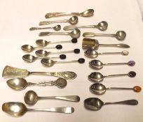 A Mixed Lot including five Georgian/Victorian Salt Spoons; four Glass Beaded End Coffee Spoons;