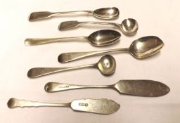A Mixed Group comprising three various Georgian/Victorian Condiment Spoons (one A/F); two Georgian