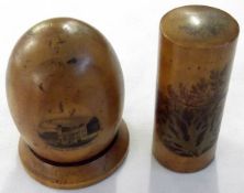 A Mauchline Ware Novelty dome-topped Travelling Inkwell with lift-off top, fitted with glass