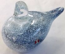 A Finnish Studio Glass Model Bird, finished with blue marble-style finish, 4 ½” high