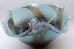 A modern Art Glass Bowl, with frilled edge and coloured meshed design, 15” diameter