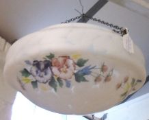 An Art Deco Mottled Glass Lampshade, decorated with floral designs, of circular form, 13” diam
