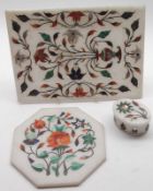 A group of two 20th Century Marble Plaques inlaid with coloured stone designs, floral sprays;