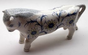 A Wedgwood Model of “Taurus” the Bull, printed in blue with floral designs with lemon detail,