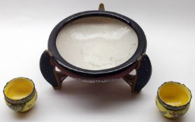 An Amphora Czechoslovakian Three Footed Bowl, decorated in colours; together with a further pair